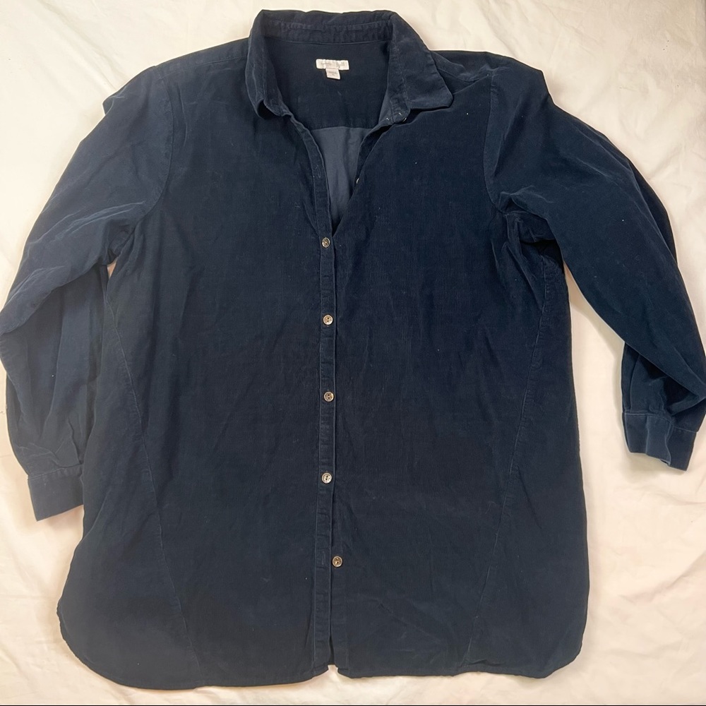 J Jill Corduroy Shirt Sz XL  Blue Long Slv Pockets Tunic Length L040922